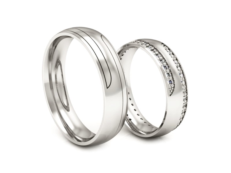 Obrączki z diamentami nowoczesne białe 585 - S50140T90b — zdjęcie 2