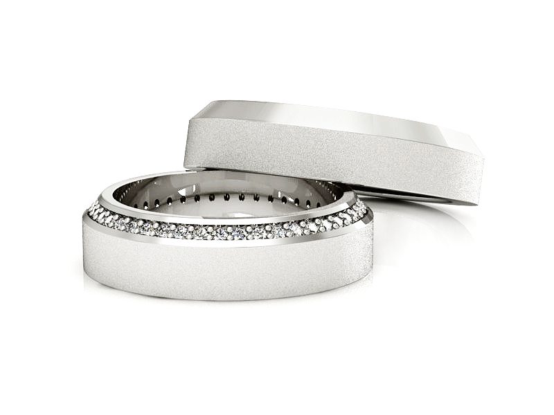 Obrączki z diamentami złote białe złoto 585 - S50200T46bms — zdjęcie 2