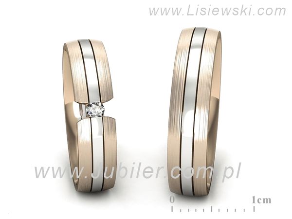 Obrączki ślubne z diamentami dwukolorowe białe i różowe złoto — S50210T35bcm