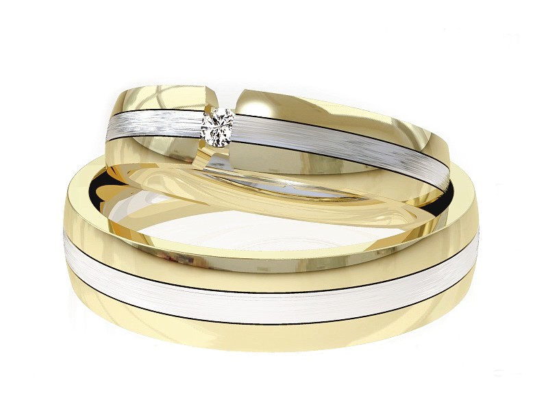 Obrączki z brylantem dwukolorowe złoto 585 - S50210T35bzm — zdjęcie 2