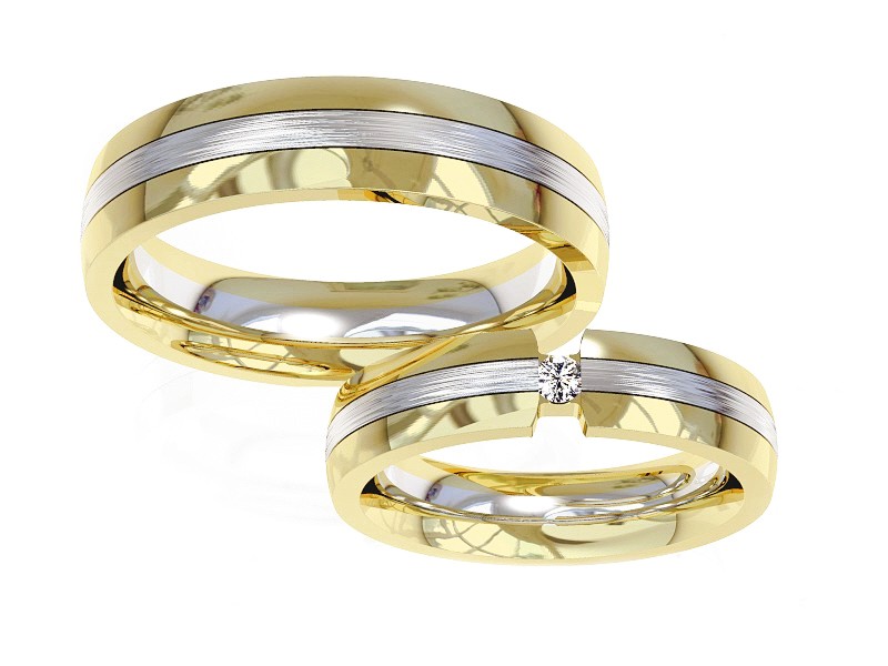 Obrączki z brylantem dwukolorowe złoto 585 - S50210T35bzm — zdjęcie 3