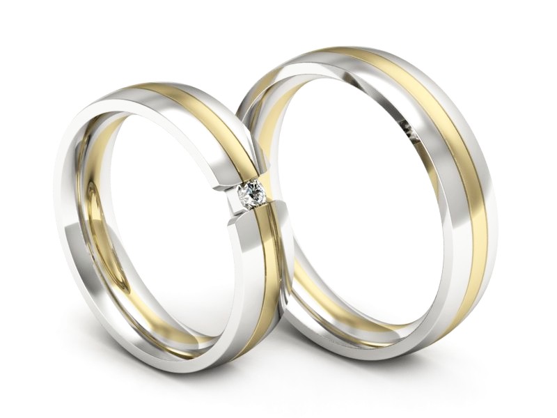 Obrączki z brylantem dwukolorowe złoto 585 - S50210T35zb — zdjęcie 3