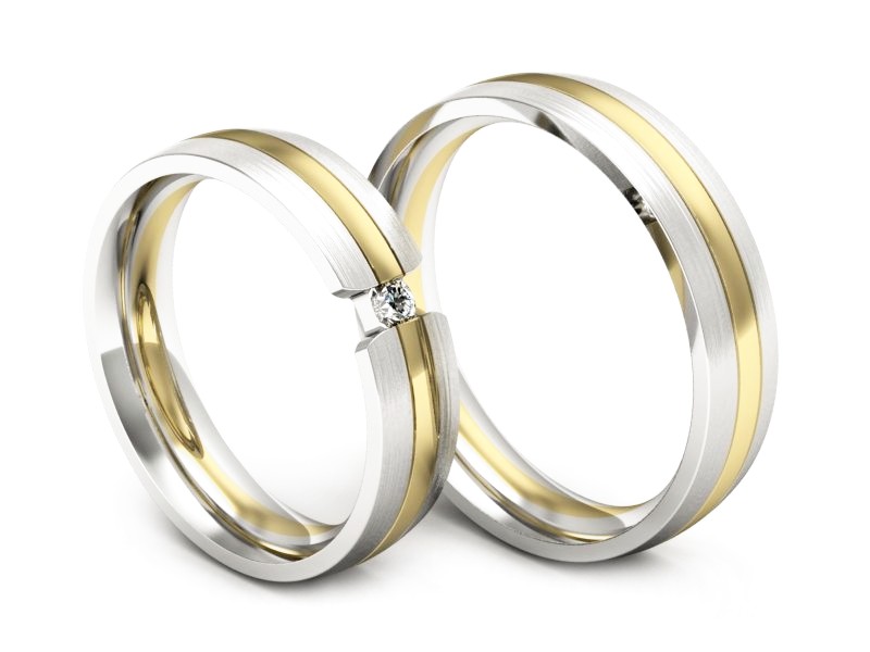 Obrączki z diamentem żółte białe złoto 585 - S50210T35zbmp — zdjęcie 3