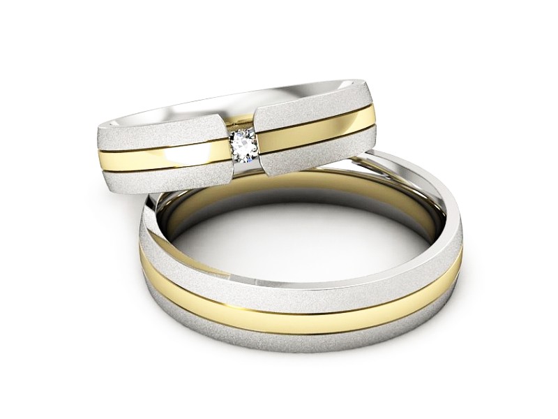 Obrączki z diamentem żółte białe złoto 585 - S50210T35zbms — zdjęcie 2