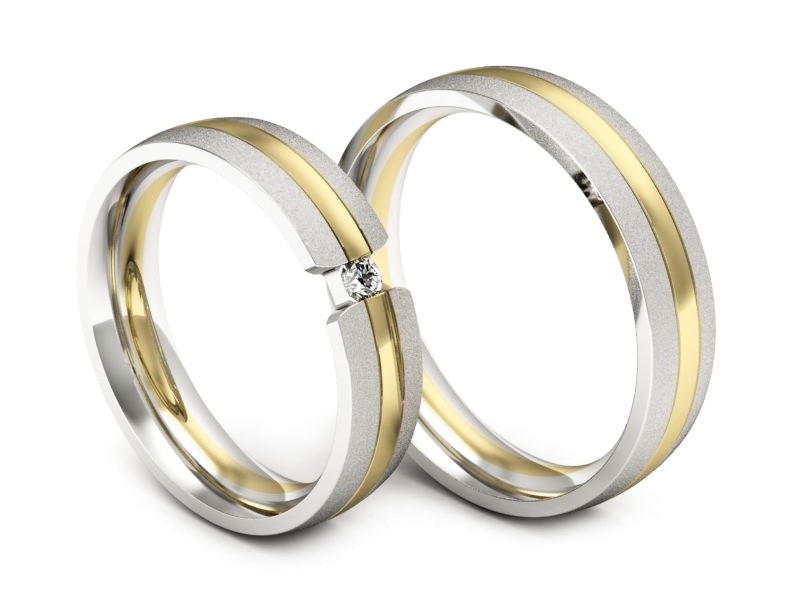 Obrączki z diamentem żółte białe złoto 585 - S50210T35zbms — zdjęcie 3