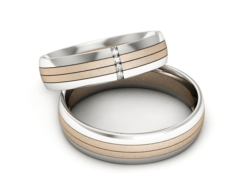 Obrączki z diamentami białe i różowe złoto - s52180401cbms — zdjęcie 2