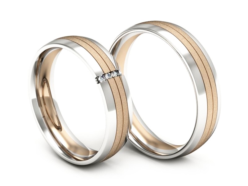 Obrączki z diamentami białe i różowe złoto - s52180401cbms — zdjęcie 3