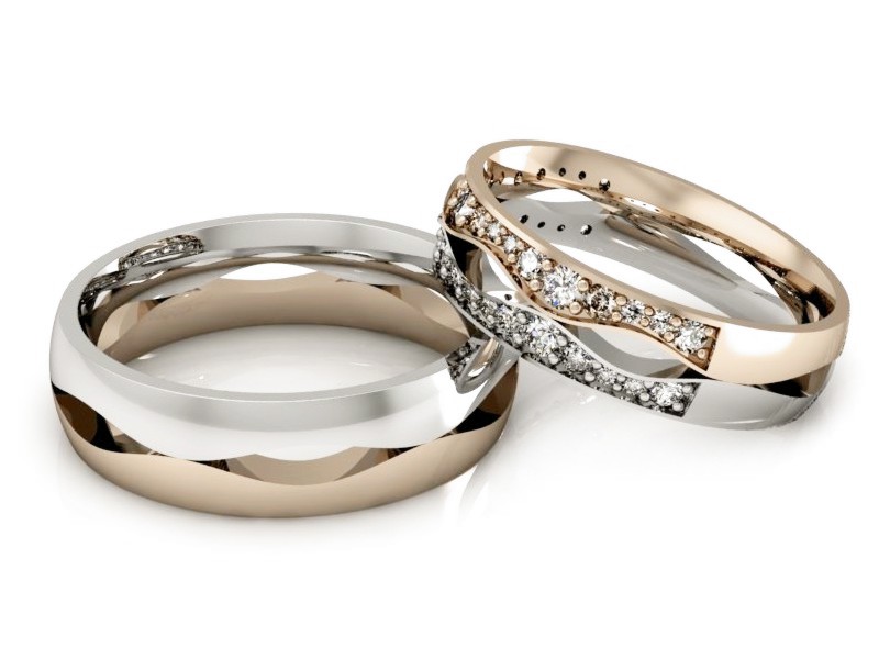 Obrączki z diamentami złote różowe i białe - s53170T91cb — zdjęcie 2