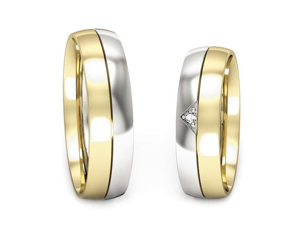 Obrączki ślubne obraczki z diamentem żółte białe złoto 585 - S55160T22zb- 1