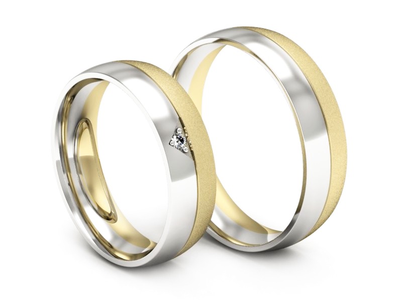 Obrączki z diamentem żółte białe złoto 585 - S55160T22zbms — zdjęcie 3