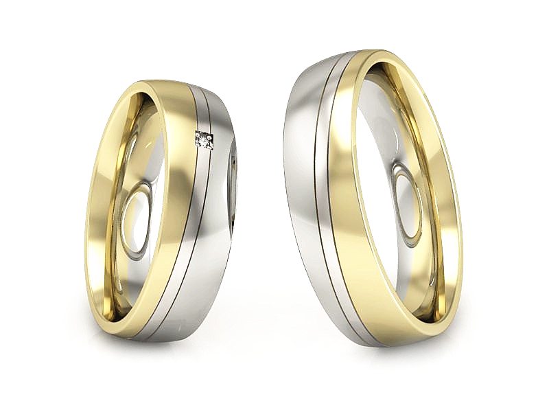 Obrączki z brylantem białe i żółte złoto 585 - S55170T84bz