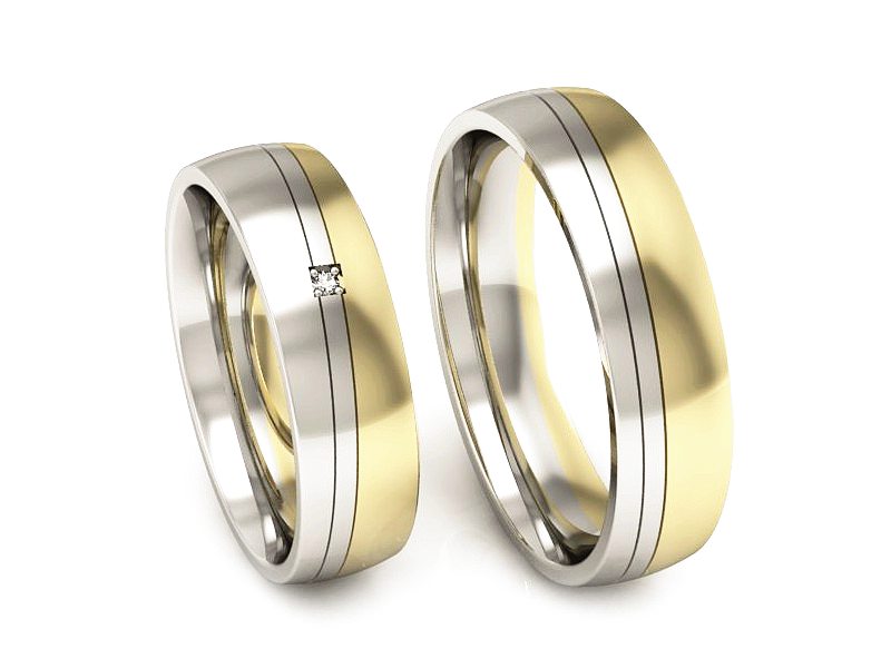 Obrączki z brylantem białe i żółte złoto 585 - S55170T84bz — zdjęcie 3
