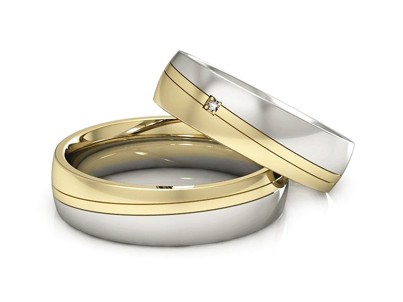 Obrączki z brylantem z białego i żółtego złota - S55170T84zb — zdjęcie 2