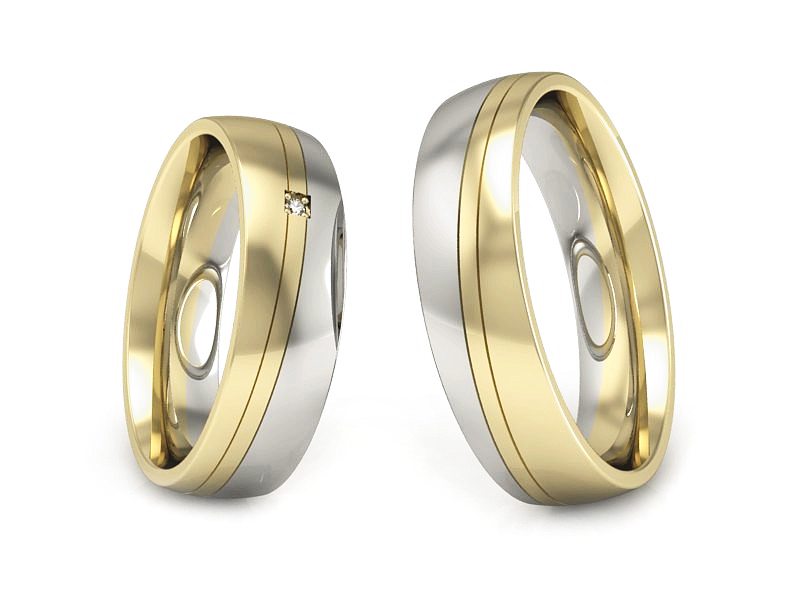 Obrączki z brylantem z białego i żółtego złota - S55170T84zb — zdjęcie 3