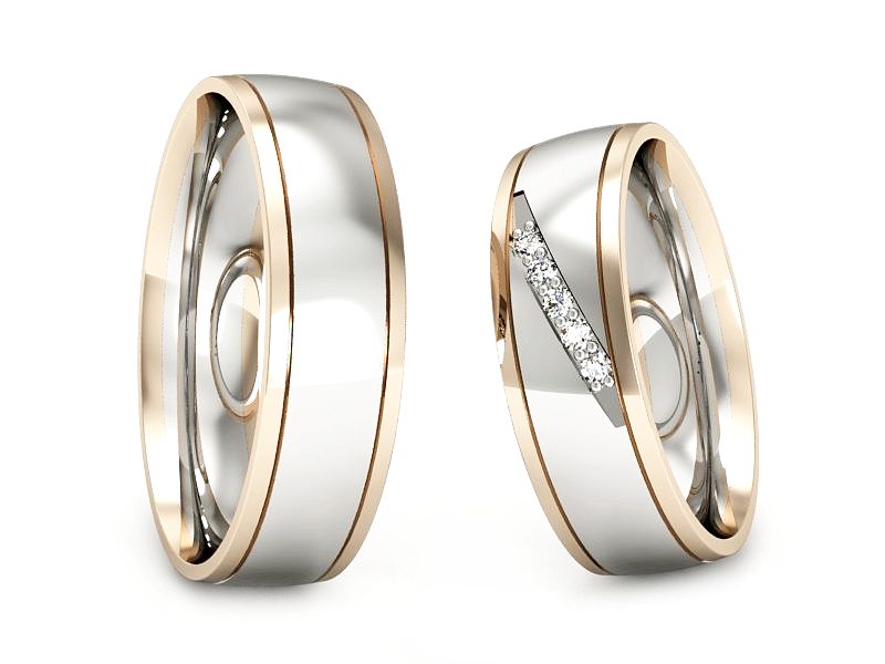 Złote Obrączki z diamentami biało różowe złoto - S57160T29bc — zdjęcie 3