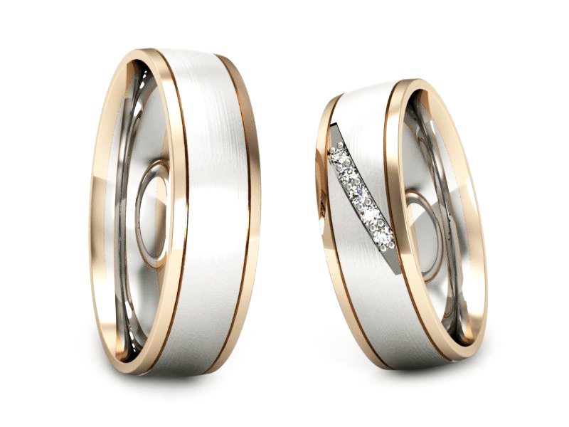 Obrączki z diamentami białe i różowe złoto - S57160T29bcmp — zdjęcie 3