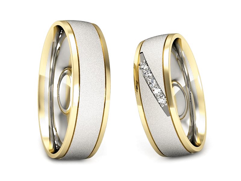 Obrączki z brylantami dwukolorowe złoto 585 - S57160T29bzms — zdjęcie 3