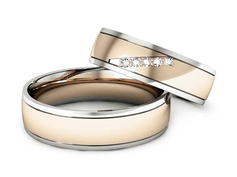 Złote Obrączki z diamentami biało różowe złoto - S57160T29cb — zdjęcie 2