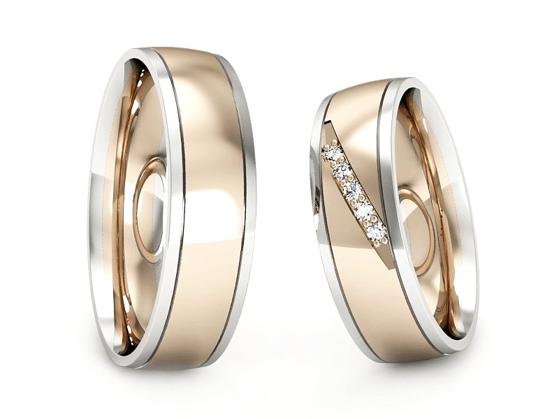 Złote Obrączki z diamentami biało różowe złoto - S57160T29cb — zdjęcie 3