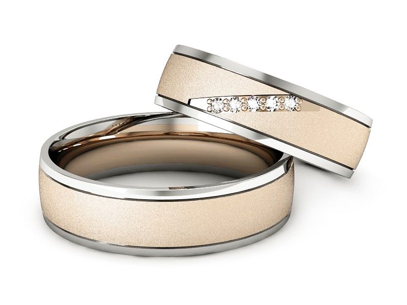 Obrączki z diamentami białe i różowe złoto - S57160T29cbms — zdjęcie 2