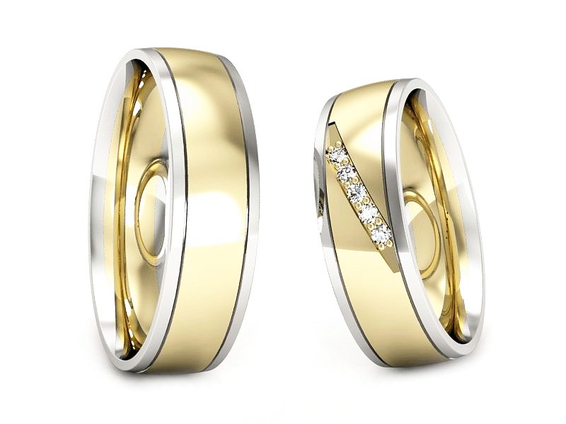 Obrączki z brylantami dwukolorowe złoto 585 - S57160T29zb — zdjęcie 3