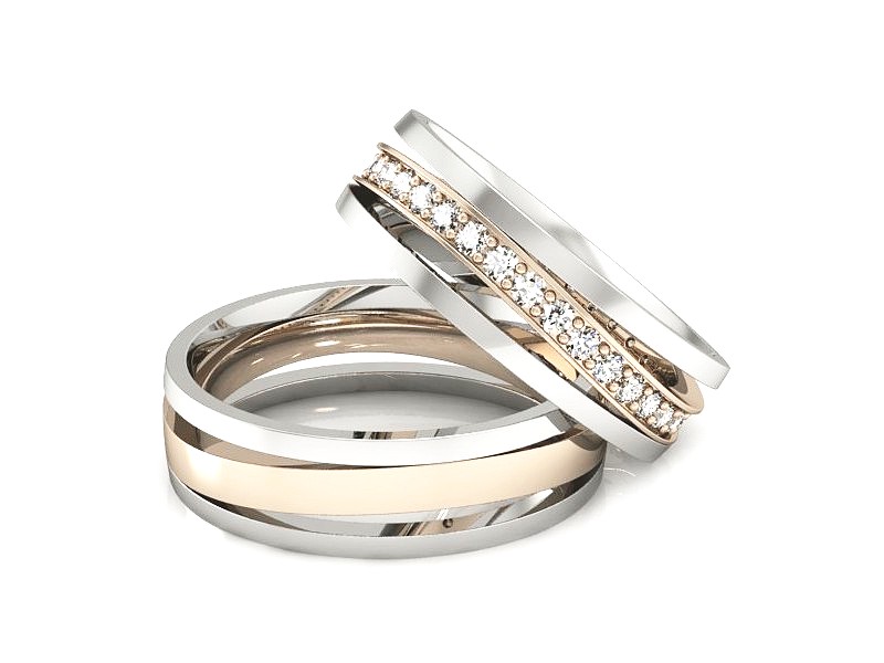 Złote Obrączki z diamentami różowe białe złoto - S57160T66bc — zdjęcie 3