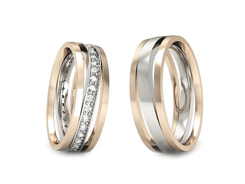 Obrączki z diamentami białe i różowe złoto 585 - S57160T66cb - 3