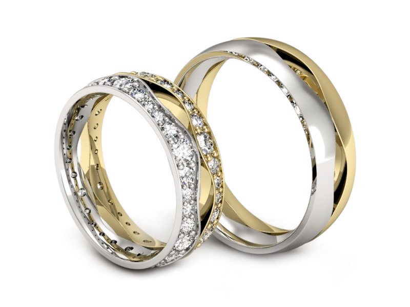 Obrączki z brylantami dwukolorowe złoto 585 - S60170T53zb — zdjęcie 3