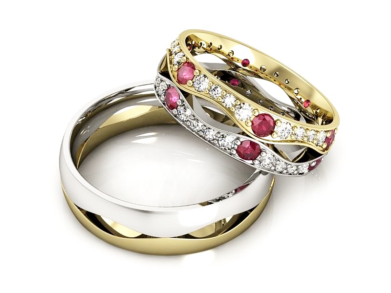 Złote Obrączki z rubinami i diamentami - S60170T53zbr — zdjęcie 3