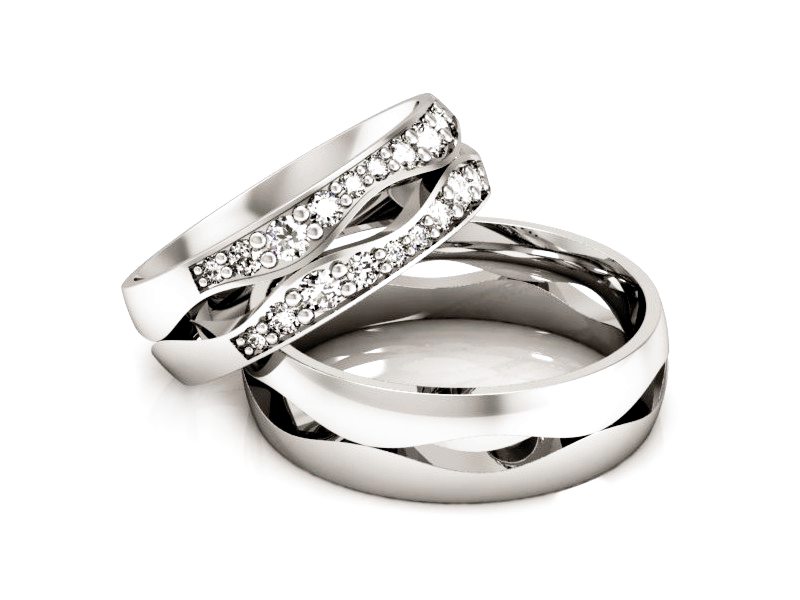 Obrączki z diamentami nowoczesne białe 585 - S60170T79B — zdjęcie 3