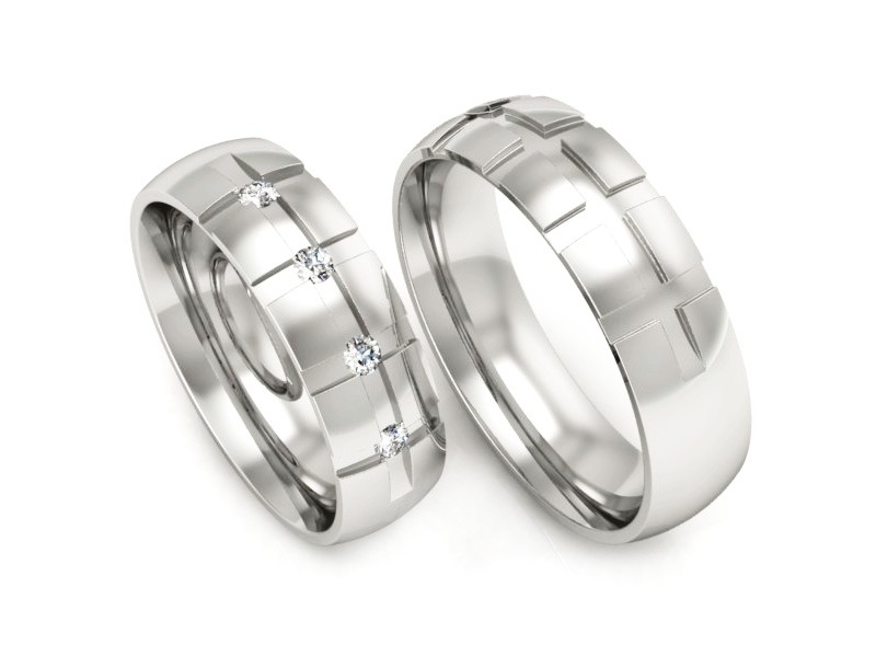 Obrączki z diamentami nowoczesne białe 585 - S60180T43b — zdjęcie 3