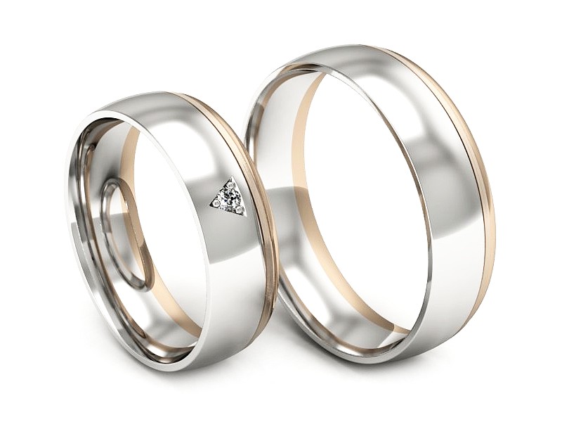 Obrączki z brylantem białe i różowe złoto - S62150357bcm — zdjęcie 3