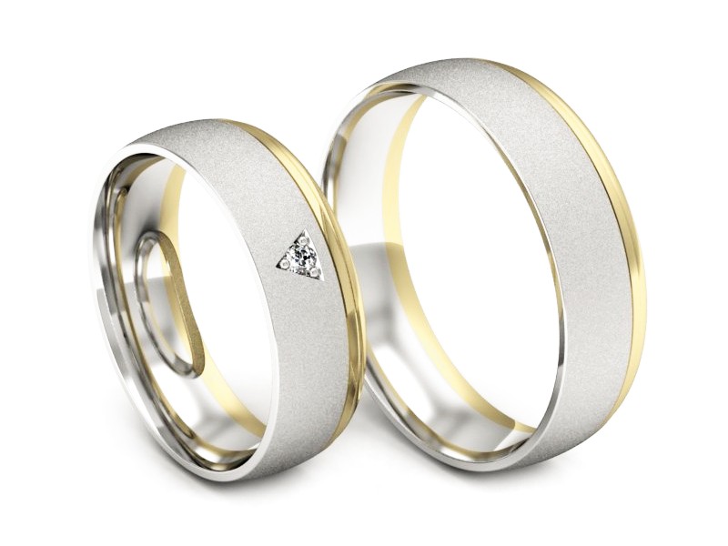 Obraczki z diamentem białe i żółte złoto - S62150357bzms — zdjęcie 3