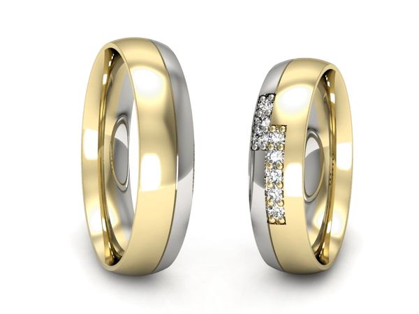 Obrączki ślubne z diamentami nowoczesne żółte białe 585 - s62160n19zb- 1