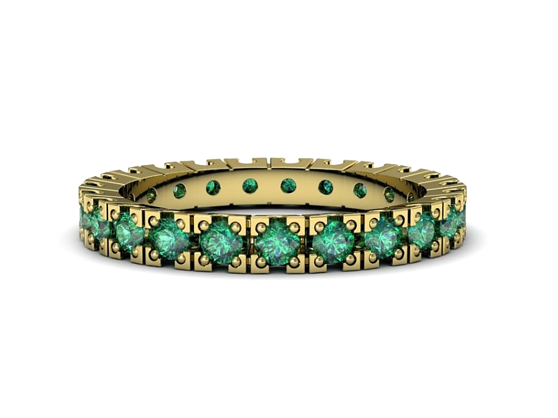 Obrączka z cyrkoniami szmaragdowymi żółte złoto - 2057zsm — zdjęcie 3