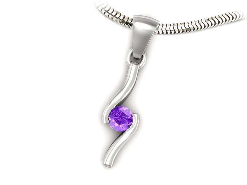 Subtelny wisiorek z ametystem w białym złocie 585 - w1280bat — zdjęcie 3