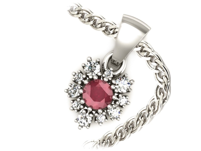 Złota zawieszka Wisiorek z rubinem i brylantami - W15056br — zdjęcie 3