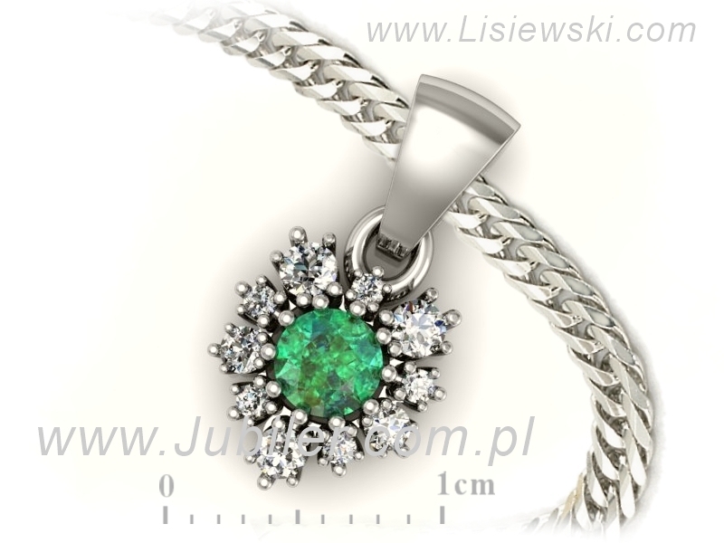 Wisiorek ze szmaragdem i brylantami białe złoto - W15056bsm — zdjęcie 3