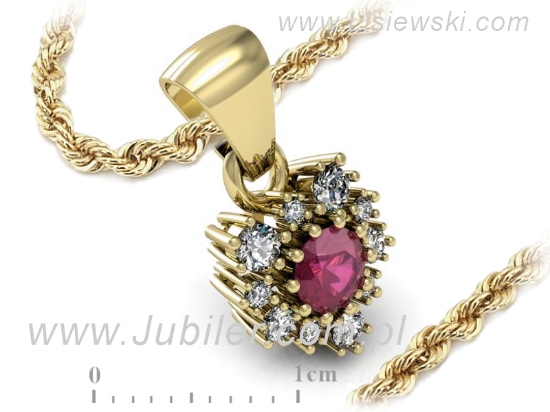 Złota zawieszka Wisiorek z rubinem i brylantami żółte złoto - W15056zr_ - 1
