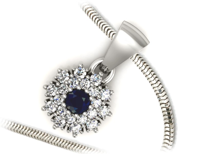Zawieszka z szafirem i brylantami białe złoto - w15059bsz — zdjęcie 3
