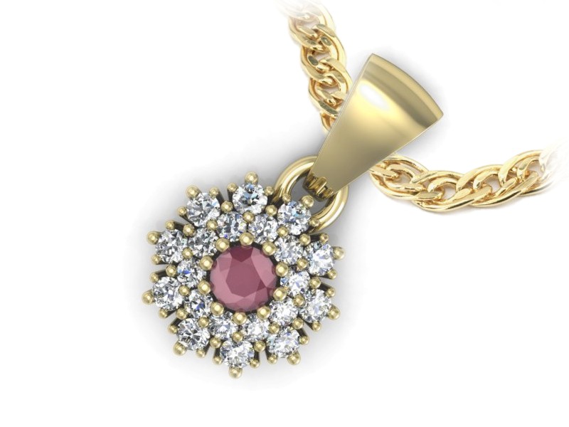 Zawieszka z rubinem i brylantami żółte złoto 585 - w15059zr — zdjęcie 3