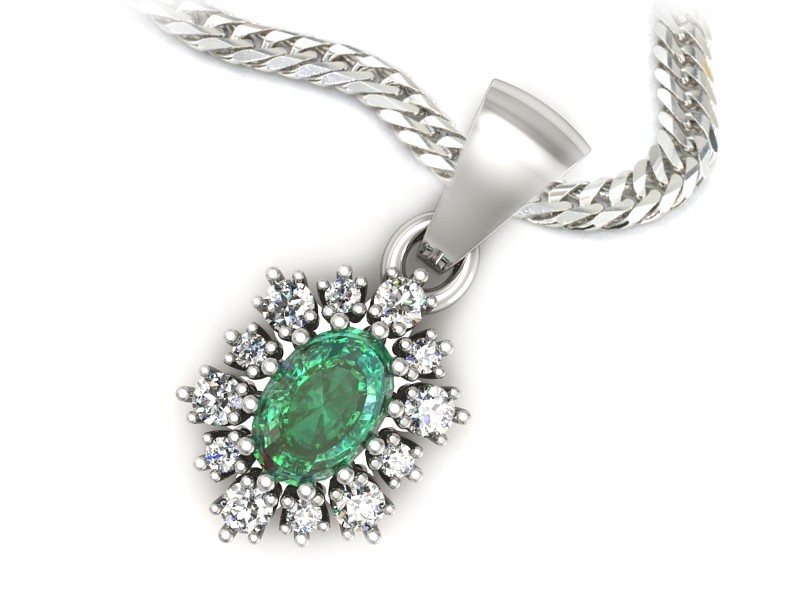 Zawieszka ze szmaragdem z brylantami białe złoto - w15074bsm — zdjęcie 3