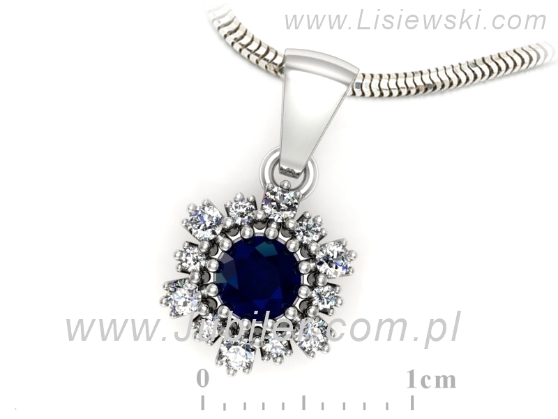 Złota zawieszka Wisiorek z szafirem i brylantami białe złoto - w15075bsz - 3