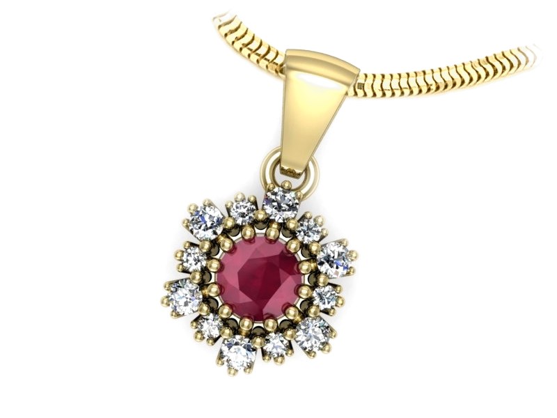 Zawieszka z rubinem i brylantami żółte złoto 585 - w15075zr — zdjęcie 3