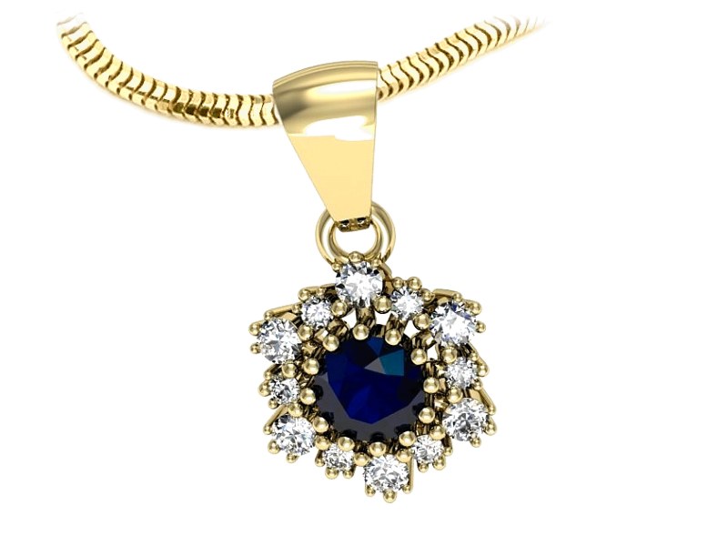 Zawieszka z szafirem i brylantami żółte złoto - w15075zsz