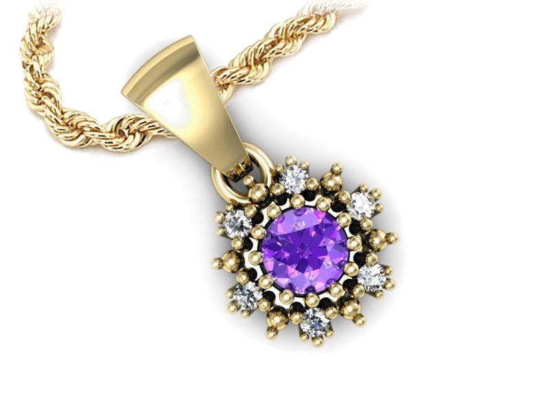 Wisiorek z ametystem i brylantami żółte złoto - w15077zat — zdjęcie 3