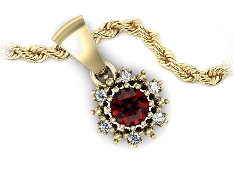 Zawieszka z granatem i brylantami żółte złoto - w15077zgr — zdjęcie 3