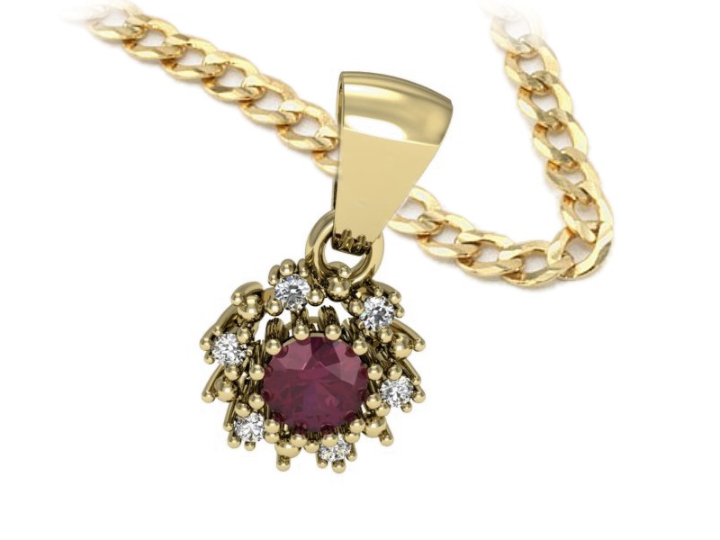 Zawieszka z rubinem i brylantami żółte złoto 585 - w15077zr — zdjęcie 3