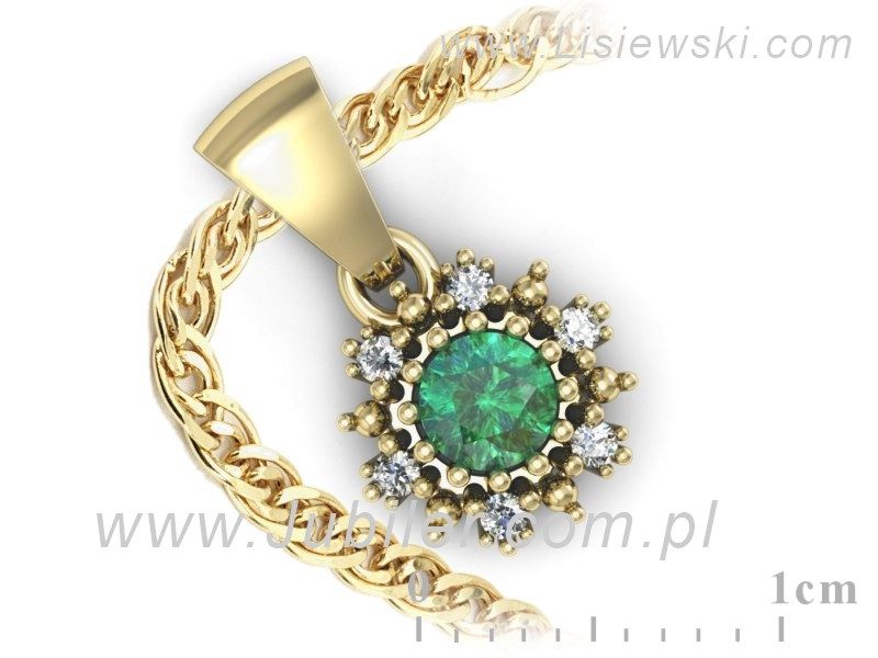 Wisiorek ze szmaragdem i brylantami żółte złoto - W15077ZSM — zdjęcie 3