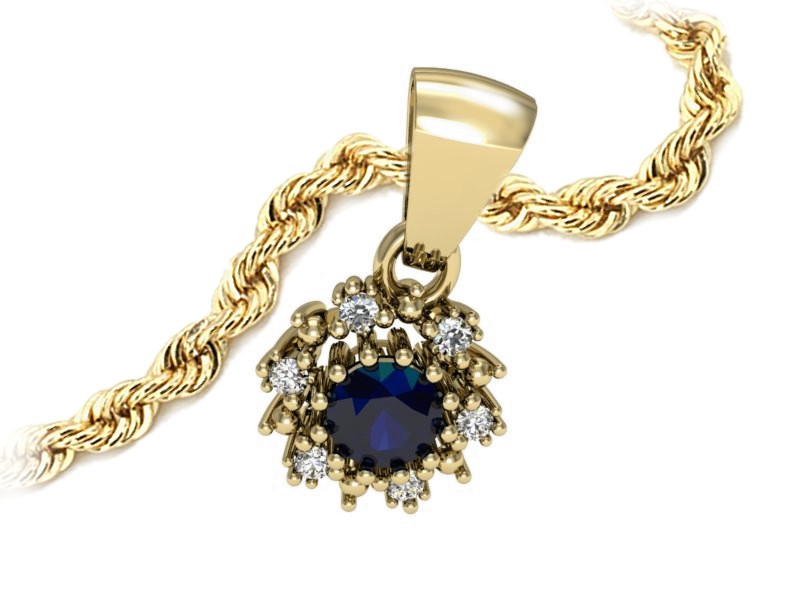 Zawieszka z szafirem i brylantami żółte złoto - w15077zsz — zdjęcie 3